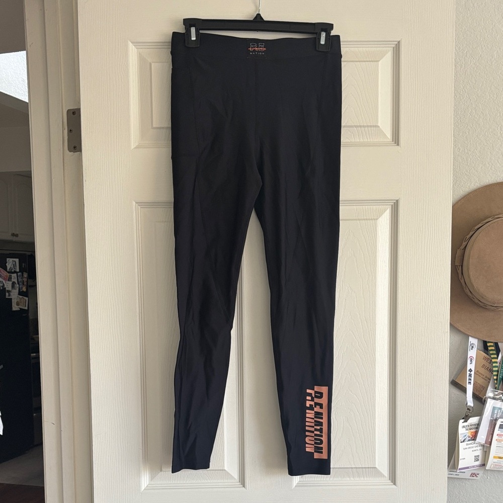 P.E Nation Black Leggings with Orange Detail